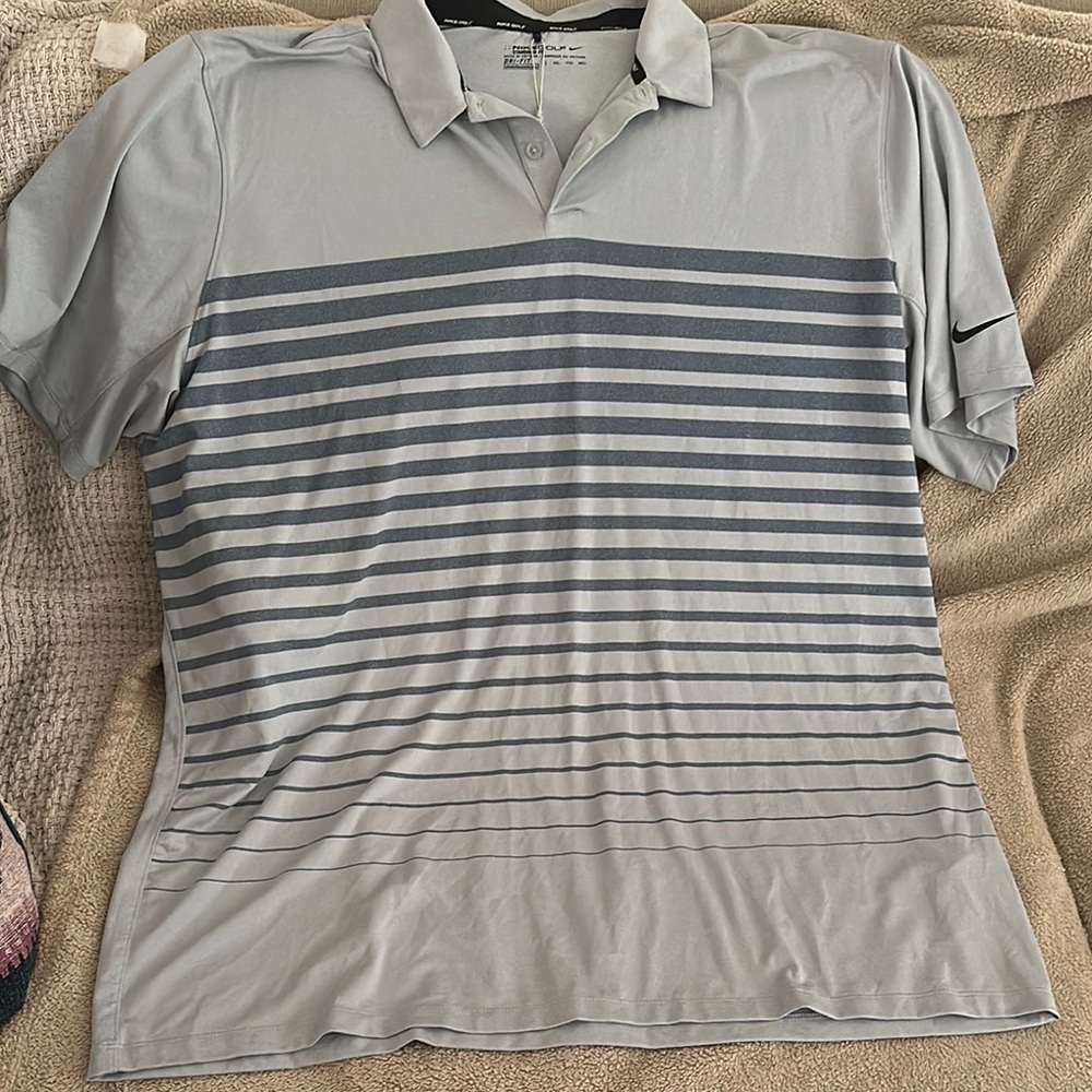 Nike Golf Men's Gray Striped Polo Shirt xxl